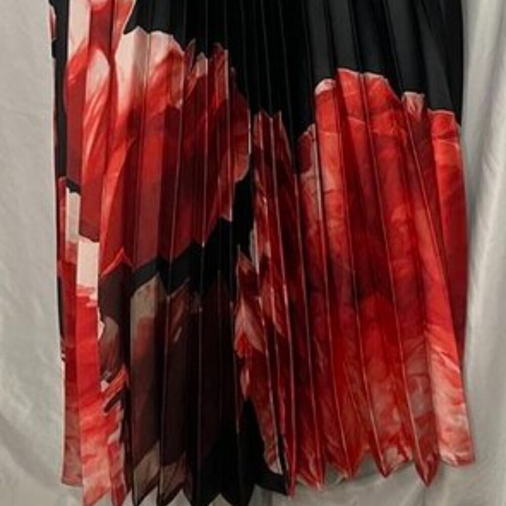 Socialite Sunburst Pleat Racerback Maxi Dress Black Red Floral V-Neck • EST ~XS - Picture 15 of 16